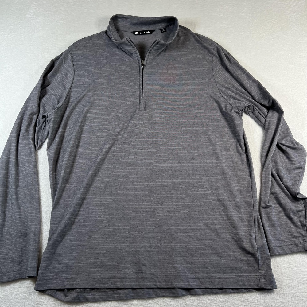 TravisMathew 1/4 Zip Pullover Mens XL Gray Long Sleeve Striped Golf Mock Neck